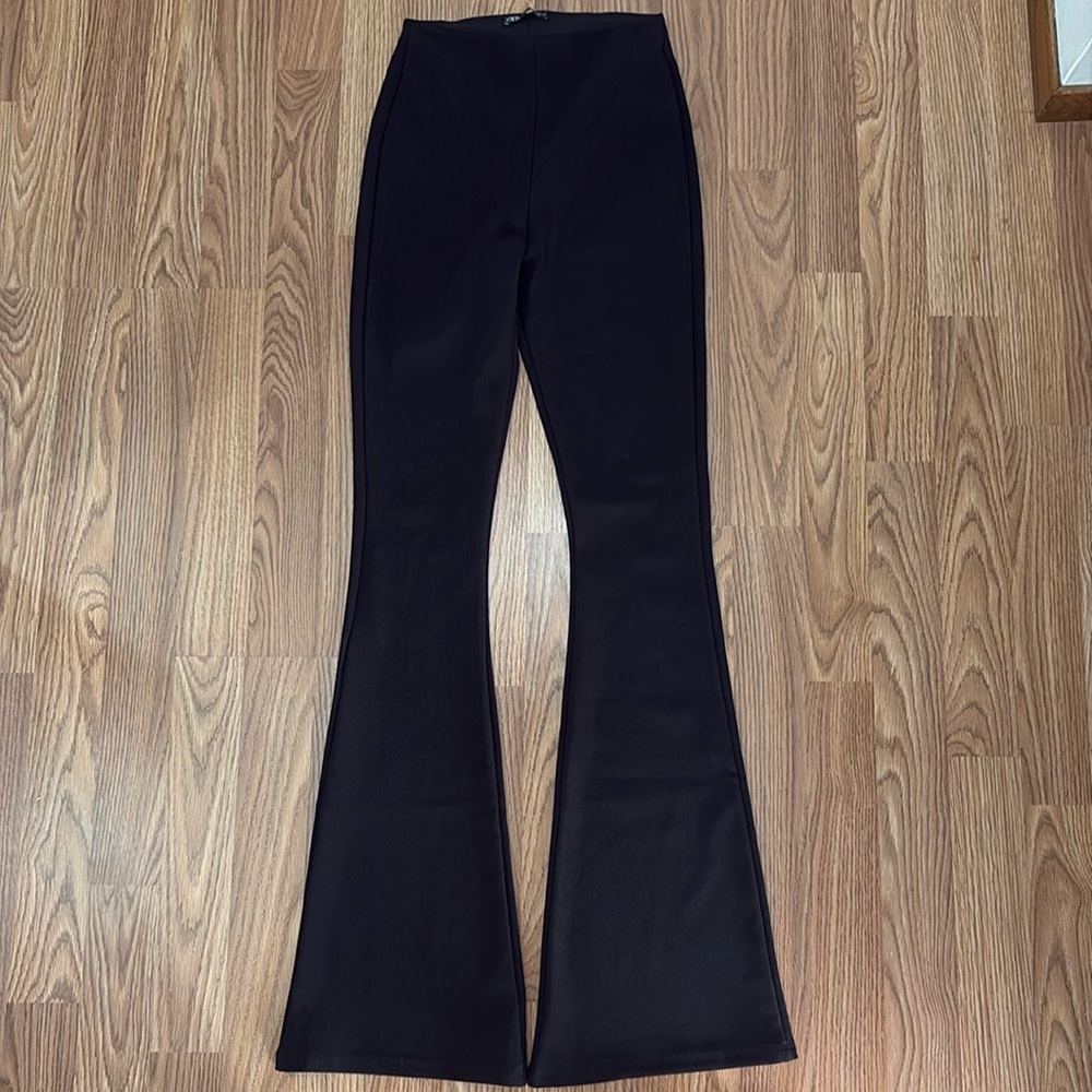 Black stretchy legging pant Bell bottoms ribbed size small Zara